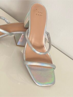 a new day Holographic Metalic Strappy Block Heel Sandal